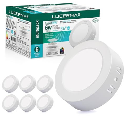 Lucerna Downlight LED Superficie 6W - Luz Blanco Frío 6500K - 620 LM - Plafón Redondo para Techo - Foco Interior - Kit Instalación - Pack de 6