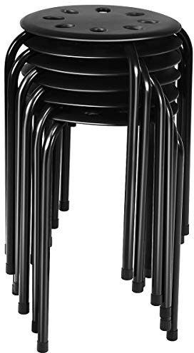 GOPLUS Lot de 6 Tabourets Empilables, Tabourets Légers sans Dossier avec Cadre en Métal Et Siège en Plastique, Ronds Polyvalents (Noir)