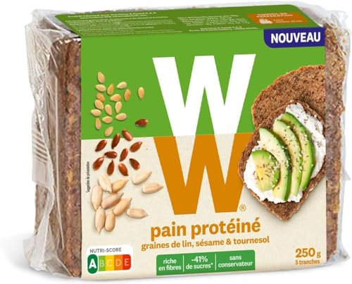 WW Pain Protéiné aux graines de lin, de sésame et de tournesol – Riche en Protéines et en Fibres – 5 tranches – 221549