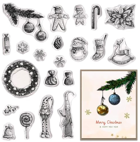Christmas Clear Stamps for Card Making - Vintage Snowman Santa Rubber Stamp, Xmas Transparent Silicone for New Year DIY Scrapbooking, Embossing Paper Card Album Decoration Craft Supplies