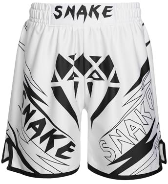 Freebily Kinder Jungen MMA Box Shorts Muay Thai Kickboxen Kurze Hose Trainingshose zum K1 Boxen Käfigkämpfen Lauf- Kampfkunst Kampfsport Weiß&Snake 158-164