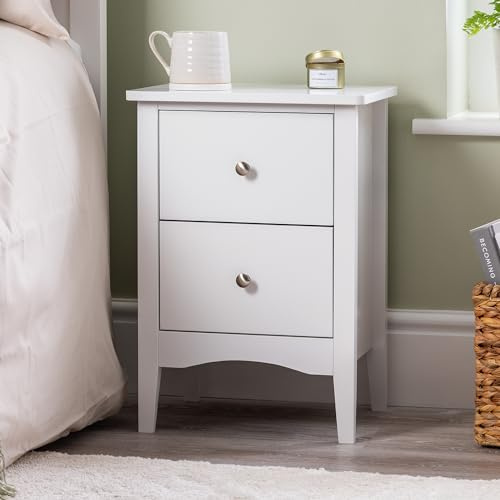 CHRISTOW 2 Drawer Bedside Table, Modern Bedroom Nightstand, Wooden MDF Side End Stand for Living Room Hallway Sofa, Brushed Chrome Handles, Smooth Glide Runners (H57cm x W40cm x D30cm)