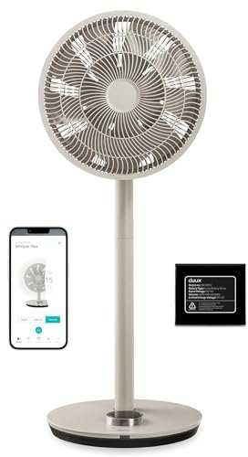 Duux Whisper Flex Smart Standventilator Leise + Akkusatz - Steuerung per Fernbedienung & Smartphone - Höhenverstellbar 51-88cm - Energieeffizient - Greige