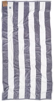 MOMOMUS Toalla de Playa de Algodón Velour 100% - Rayas Cabana, Suave y Ultraabsorbente - Ideal como Toalla de Playa Grande Antiarena y Toalla de Piscina Grande - Gris, 90x180 cm