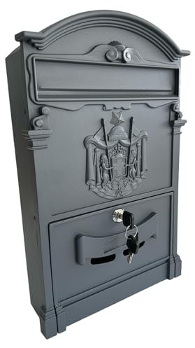 eacommerce - Cassetta Postale Elegante in Alluminio Verniciato | Portariviste Porta Volantini | 255x88x405H mm | Adatta per Esterno, Colore Grigio