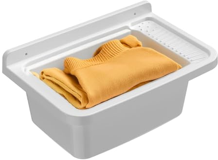 Avilia Outdoor Wash Basin - Wall Mounted Wash Basin for Washing Clothes by Hand - Ideal for Gardens, Terraces, Camping, with Non-Slip Top, in Resin, 50 x 35 x 24 cm, White