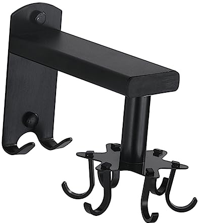 Mikinona Soporte De Utensilios De Cocina De Aluminio Gancho Rotatorio Multifuncional Estante De Pared Sin Perforación Negro Ganchos