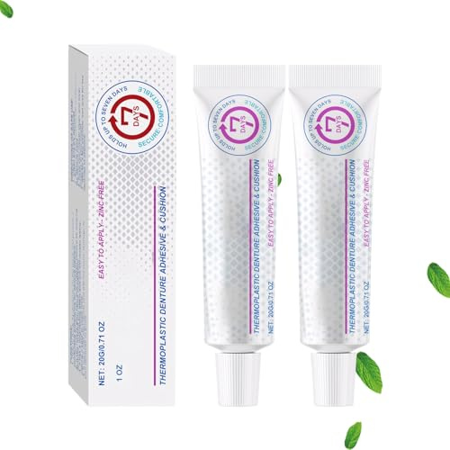 2 PCS Denture Adhesive Cushion Grip, Thermoplastic Denture Adhesive Cushion, Cushion Grip for Dentures False Teeth Easy to Use, Adhesive Cushion Cream Improves Denture Fit & Comfort & Stability