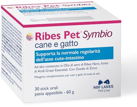 NBF Lanes | Ribes Pet Symbio Cane e Gatto, 30 Stick di Pasta Appetibile 60 g, Supporta la Normale Regolarità dell’Asse Cute-Intestino