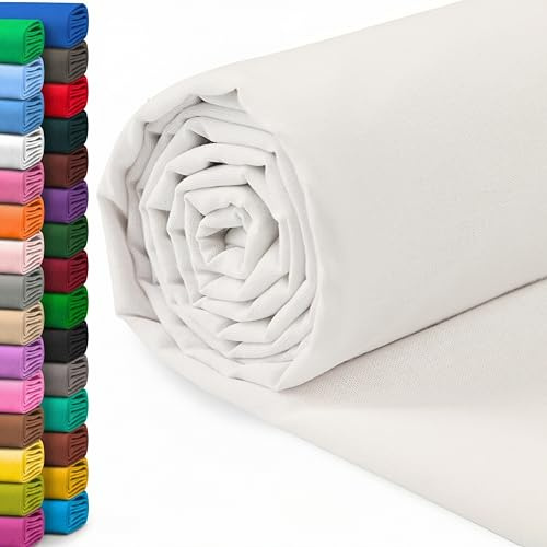 A-Express Tissu 100% Coton - 150cm (60 pouces) de Large - Tissu en Coton uni Au Mètre - Idéal pour Quilting, Couture, Confection de vêtements, Literie, Taies d'oreiller - Blanc 0,5 Mètre