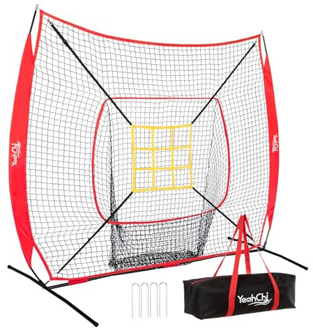 YeahChi 7×7FT Baseball net, Pitching net with Strike Zone Target, Baseball&Softball Practice net with Sturdy Bow Frame and Stable Base,Portable Practice net for All Ages and All Skilled Levels