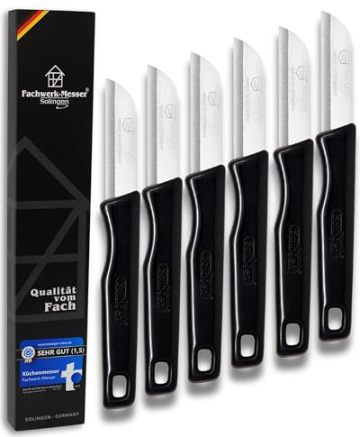 Solingen Küchenmesser-Set 6-teilig Gemüsemesser Edelstahlklinge 6 cm – Made in Germany – Schälmesser Obstmesser Blumenmesser Kartoffelschälmesser (Schwarz)