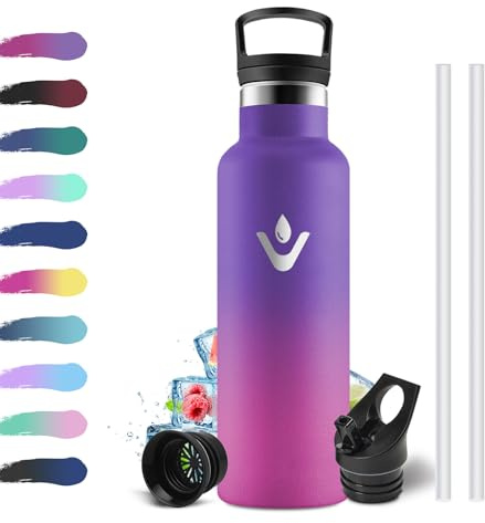 Borraccia Acciaio Inox 500ml, Borraccia Termica Bambini con Cannuccia, Isolamento Sottovuoto, Riutilizzabile, Bottiglia Termica senza BPA, a prova di perdite, Termos per Scuola, Campeggio, Gym