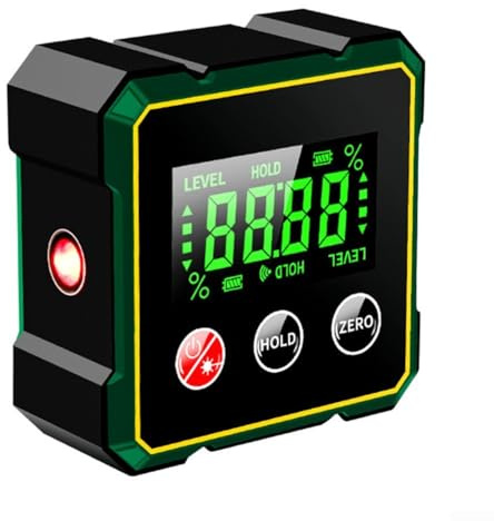 Durashmall Compteur d'angle numérique avec affichage LCD de chargement de type C à 360 degrés - Base magnétique - Rapporteur inclinomètre pour la construction et le travail du bois