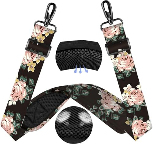 ZINZ 60 universal väskrem med ultra tjock fast andningskudde Justerbar kraftig axelrem för bärbar datorväska Crossbody Luggage Gym Bag Kameraväska och mer,Svart blomma