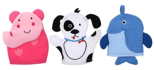 GANAZONO Moufles de Bain pour Garçon et Filles 3 Pièces en Coton Composite Forme Cartoon Mousse Épaisse pour Toilette Douce et Nettoyage Bébé Tout-petits Style Aléatoire
