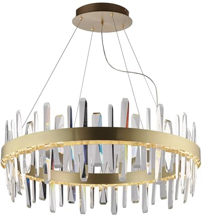 LEOLUX Brahms Lampadario LED Moderno 80 cm Oro con Cristalli – 110W 8800LM CCT 3000K 4000K 6500K – Sospensione Design per Sala da Pranzo, Soggiorno, Tavolo – Dimmerabile
