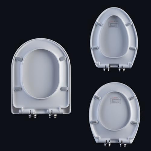 SXDMOUBK Asiento de Inodoro con Cierre Suave - Tapa Ovalada Blanca Resistente, Ajuste Universal para inodoros en Forma de V (38,5 cm). Fácil de Instalar y silencioso. La Mejora par
