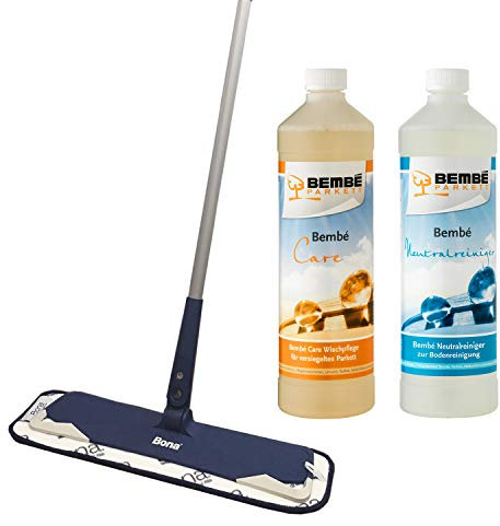 Bembé Erstpflege-Set für versiegeltes Parkett, Care Parkettpflege + Neutralreiniger + Wischer