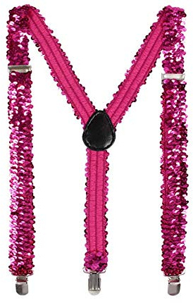 L&L® Unisex Men's Women's Adjustable Braces Suspender Glitter Sparkly Sequin Party (Hot pink)