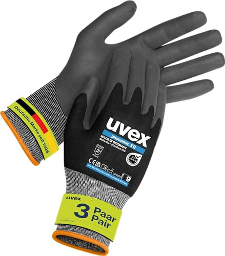 Uvex 3 Pares Phynomic XG 60070 Guantes de Trabajo - Guantes de Montaje Antideslizantes y Transpirable - Talla - 12/3 ParesL