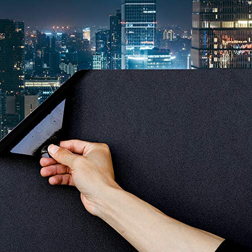 Static Cling Total Blackout Window Film 100% UV Blocking Window Darkening Film Best Black Window Tint Removable Plastic Glass Covering (17.7x157.4 inches)