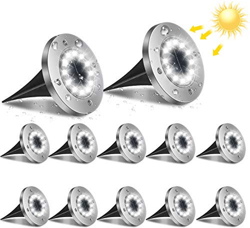 flintronic 12LED Lampe Solaire Extérieur, 12pcs Luminaire Jardin Au Sol Eclairage 6000K Etanche IP65 Lampe Solaire Spot Encastrable Pour Chemin Terrasse Cour Souterraine[Classe énergétique A+++]
