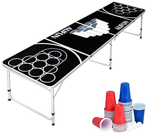 AufuN Beer Pong Tisch Set inkl. 100 Becher (50 Rot & 50 Blau), 5 Bälle, Premium Höhenverstellbar Bierpong-Tisch aus Aluminium und MDF, Classic Party Spiel, Schwarz