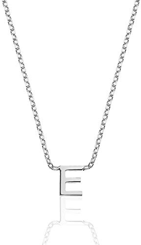 Aka Gioielli® - Collana con Lettera E in Argento Sterling 925, Ciondolo con Iniziale E