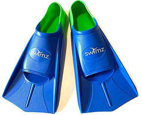 Swimz Short Blade Silicone Swim Training Fins - NEW Blue Blade / Green Heel
