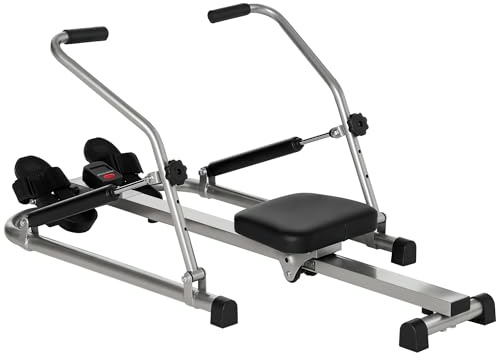 HOMCOM Máquina de Remo Hidráulico Plegable con 3 Niveles de Resistencia Monitor Digital y Pedal Antideslizante para Fitness en Casa Acero 129x70x70 cm Negro y Plata