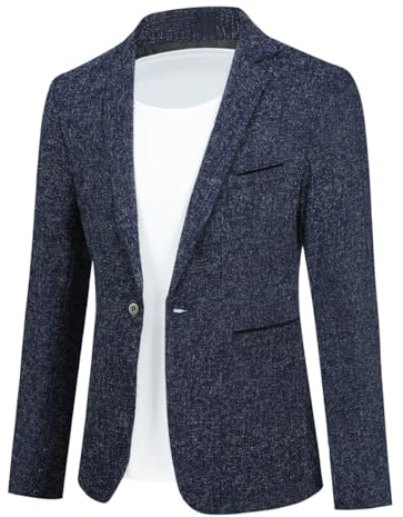 Allthemen Casual Blazer för män, smal passform, en knapp, affärskostym, jackor, enkelknäppt bröllopskavaj, 38# Blue, XS
