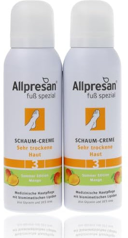 Allpresan Fuß Spezial Nr. 3 Schaum-Creme mit Mango Duft - Fußcreme für sehr trockene Haut - Zur täglichen Fußpflege sehr trockener Füße - 2x125 ml