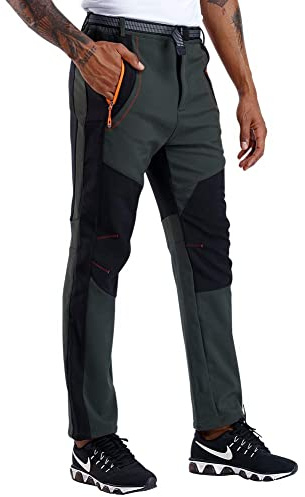 CARETOO Pantalones Trekking Hombre Primavera Verano Pantalones de Escalada Senderismo Alpinismo Invierno Polar Forrado Aire Libre Gris con vellón 3XL