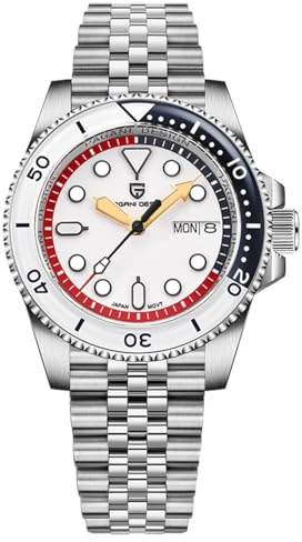 Pagani Design automatiska armbandsur för män NH36 mekanisk superljus datumdagvisning safirglas rostfritt stål 100 m vattentät 40 mm dykarklocka, Jubileum vit, Modern