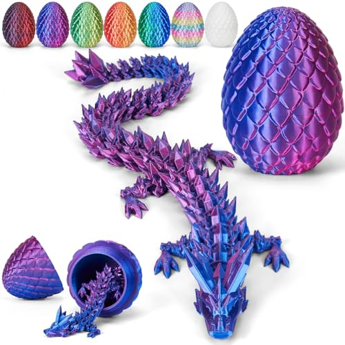 Merrwon 3D-Gedruckter Drache (28,5 cm) mit Drachenei – Ostern Spielzeug und Deko, Ostergeschenke Kinder, Laserviolett