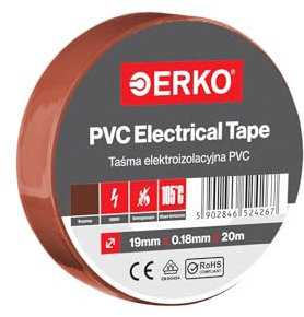 ERKO Cinta aislante Marrón PVC 19mm x 20m Reparación de conductos eléctricos, Alta flexibilidad con fuerte adhesión, Resistente a productos químicos, Cloruro de Polivinilo