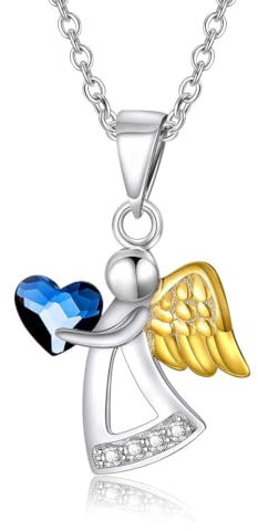 KSJEHW Schutzengel Kette, 925 Silber, Mit Strasssteinen, Halskette Engel Anhänger, Geburtstagsgeschenke für Frauen, Mädchen, Kinder Mit Geschenkbox(3)