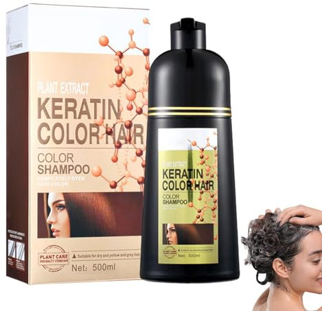 Champú Para Teñir Cabello Natural y Gris Plateado 6 En 1, Tinte Largo Duración que Cubre Canas, 500 Ml