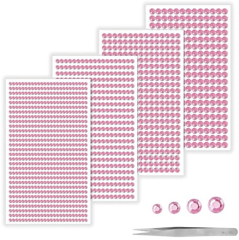 EUZUXU 4 Feuilles Strass Visage, Lot de 1608 Pierres Strass Autocollantes, Strass Autocollant, 3/4/5/6 mm, Strass a Coller, Strass Autocollant Diamant, pour Décoration d'ongles DIY-Rose