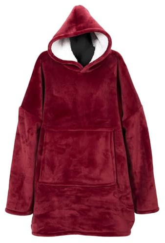 HOME DECO FACTORY - TX91681, Sudadera con Capucha Interior Sherpa Roja, Confort Máximo, Estilo Moderno, Versátil como Manta o Cubre Cama, Fácil de Cuidar, 85 x 118 cm, Rojo