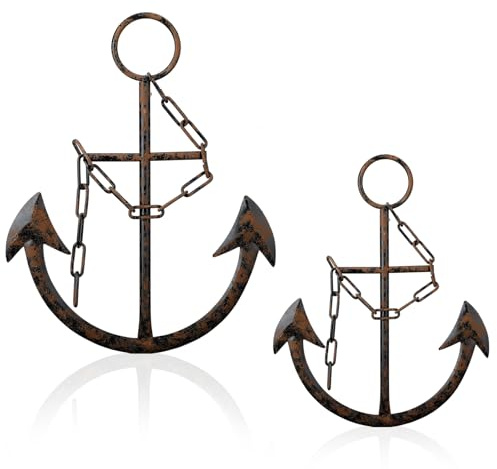 Tandefio 2 Pcs Anchor Wall Decor 16 Metal Nautical Wall Art for Bedroom Living Room Antique Farmhouse Vintage Nautical Anchor Decor with Chain for Home Bedroom Living Room