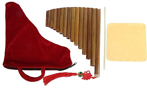 Pan Pipes, 15 Pipes G Key Pan Flöjt Bambu, Traditionellt Träblåsinstrument, med Mjuk Påse för Lätt Att Bära (Vänster hand)