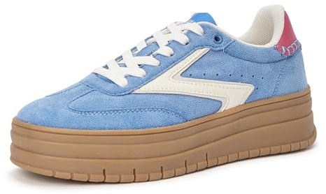 LUCKY STEP Women's Platform Sneakers Gum Sole Suede Casual Classic Retro Rubber Thick Sole Trendy Fashion Tennis Walking Shoes (Blue/White, 10US-40EU-7UK)