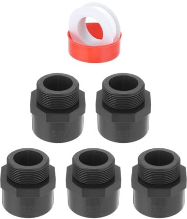 QUARKZMAN 5 Pcs Adaptador de Tubería PVC Macho de 1-1/2 para Acoplamiento Deslizante SCH40 con Cinta de Sellado, Conector de Tubería Roscado Macho a Macho, Socket X NPT Macho, Gris Oscuro