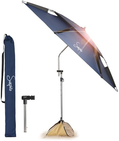 Sunphio Sonnenschirm Strand 220 cm, Windfest Stabil, Strandschirm Groß Klein, Leicht für Reise, UV Schutz 50, Beach Sonnenschutz Tragbar mit Erdspieß