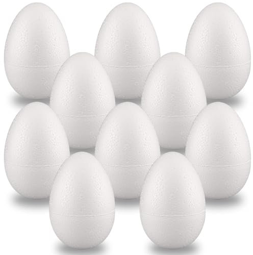 MCE-Commerce Lot de 10 œufs en polystyrène de 8 cm pour Bricolage et décoration de Pâques, Blanc