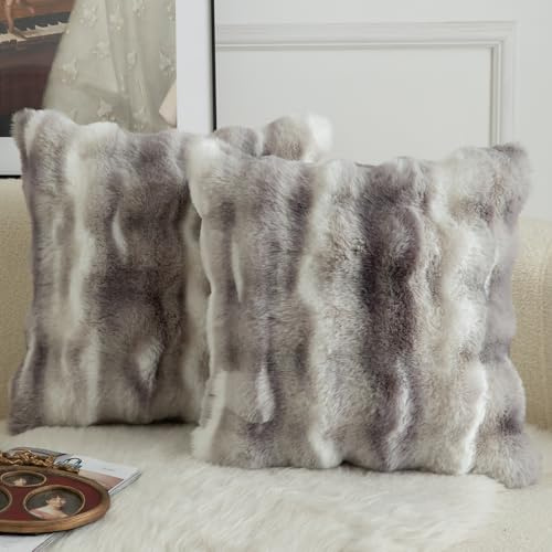 Mandioo Pack of 2 Cushion Covers 65cm x 65cm Decorative Thick Plush Wool Throw Pillow Covers cases for Sofa Bedroom Living Home 26 x 26 Inch White Gray