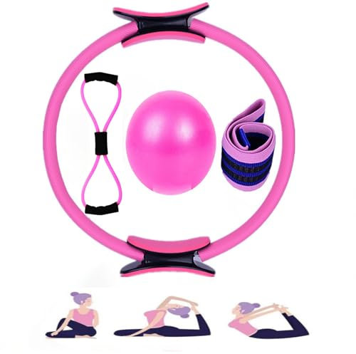 Generisch Pilates Ring Set,Pilates zubehör Enthalten Yogaball,Yoga-Ring,Yoga-Widerstandsring,Yoga-Widerstandsband,Yoga-Hilfsgürtel,Geeignet Fitnessgerät für Heimtraining und Studio-Workout (5)