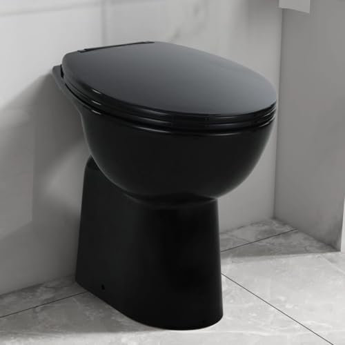 Myheimly Hohe Spülrandlose Toilette Soft-Close 7cm Höher für Größere Menschen Senioren Keramik Schwarz